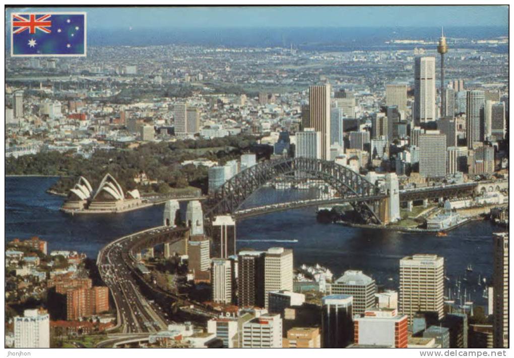 Australia- Very Rare!!-Postcard Publicity 1983-Sydney-Aerial View( Harbour Bridge And Opera) - Sydney