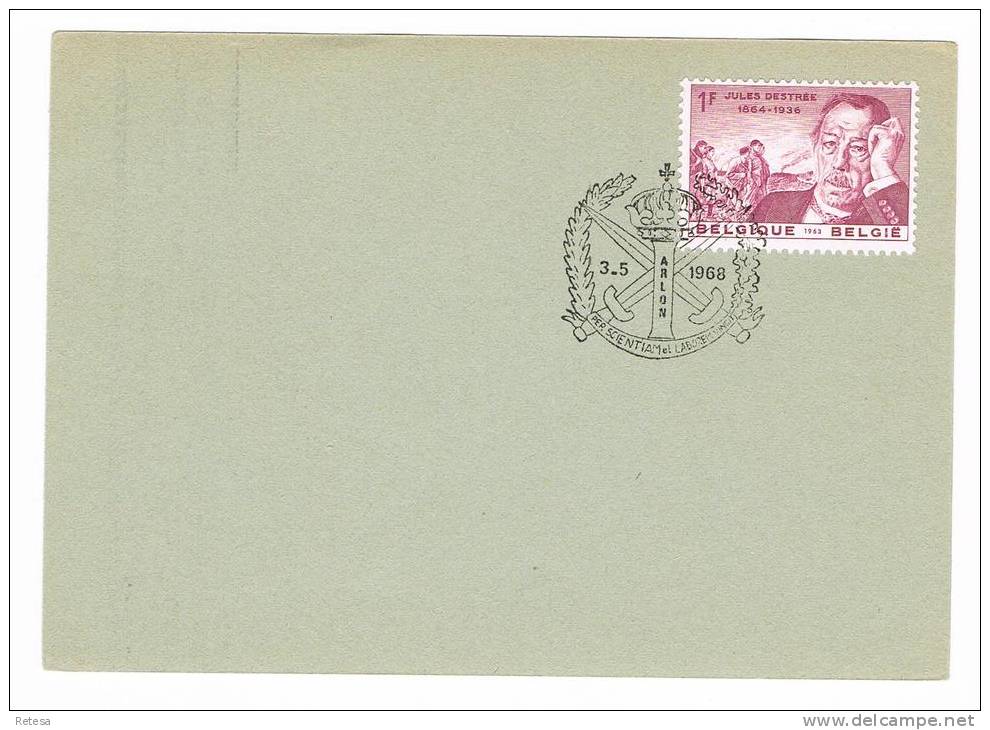 BELGIE   BLAD MET ZEER   MOOIE STEMPEL 3.5.1968  ARLON PER SCIENTIAM Et LAMBOREM VINCIT - Buste-lettere