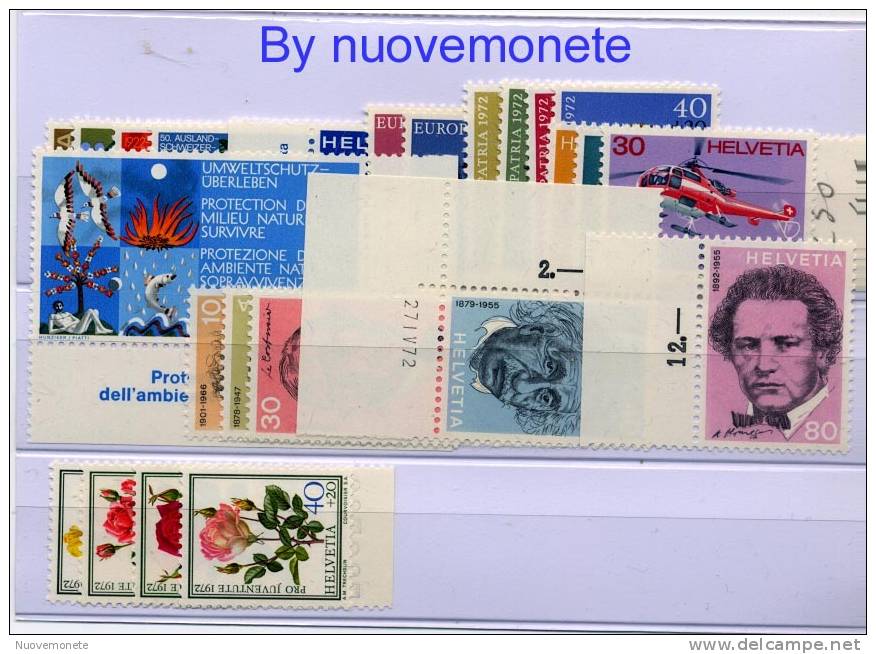 SVIZZERA ANNATA 1972 24 Valori NUOVI COMPRESO 1 SERVIZIO MNH** - Unused Stamps