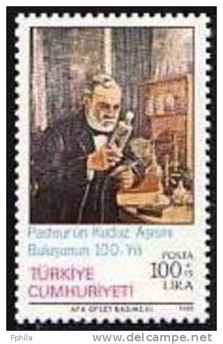 1985 TURKEY CENTENARY OF THE DISCOVERY OF THE HYDROPHOBIA VACCINE BY PASTEUR MNH ** - Louis Pasteur