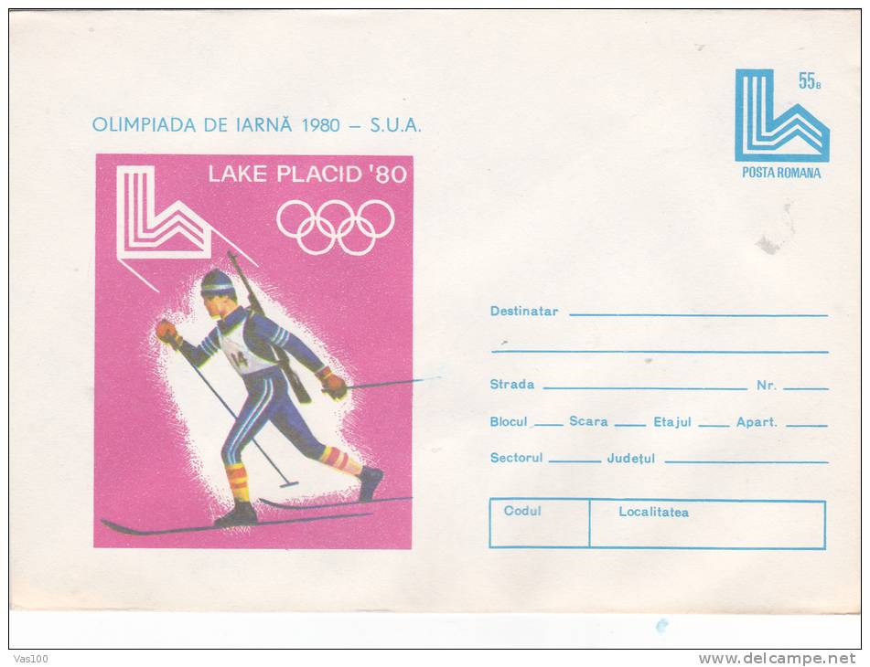 SKI ,LAKE PLACID 1980 OLYMPIC WINTER GAMES COCER STATIONERY,ENTIER POSTAL,UNUSED,ROMANIA.. - Invierno 1980: Lake Placid