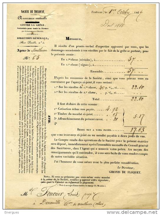 Deneuille,Foucrier, Montluçon,société  De Toulouse Contre La Grêle,Gironis De Floquet, Sinistre, 4 Docs - Bank & Insurance