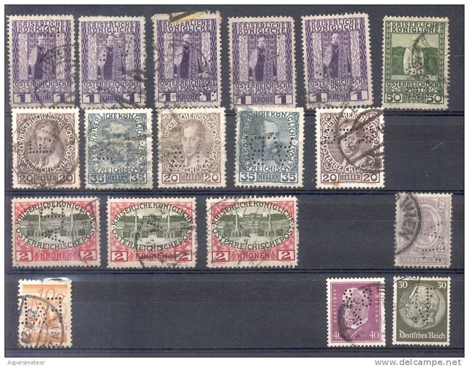 AUTRICHE ET ALLEMAGNE 19 TIMBRES PERFORES Sold As Is PERFOFILIA PERFIN PERFINS PERFORADOS PERFORE - Other & Unclassified