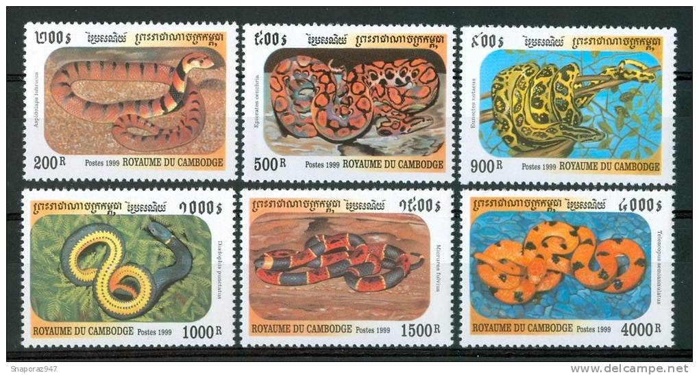 1999 Cambogia Rettili Reptiles Set MNH**B283 - Snakes