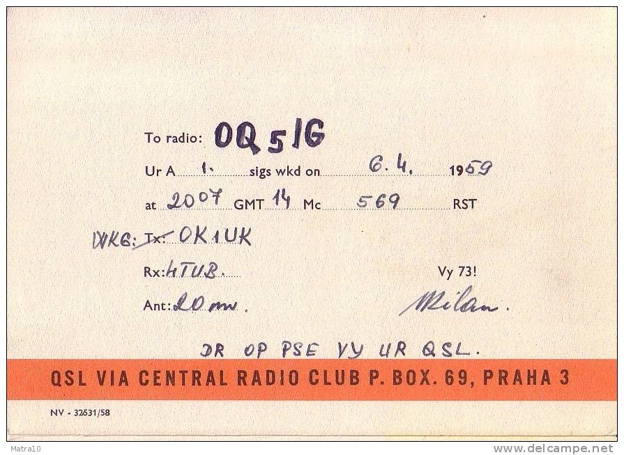 CARTE QSL CARD 1959 RADIOAMATEUR HAM RADIO OK-3 TRENCIN CAMION TRUCK PRAGUE PRAHA TCHECHOSLOVAQUIE CZECHOSLOVAKIA - Transporter & LKW