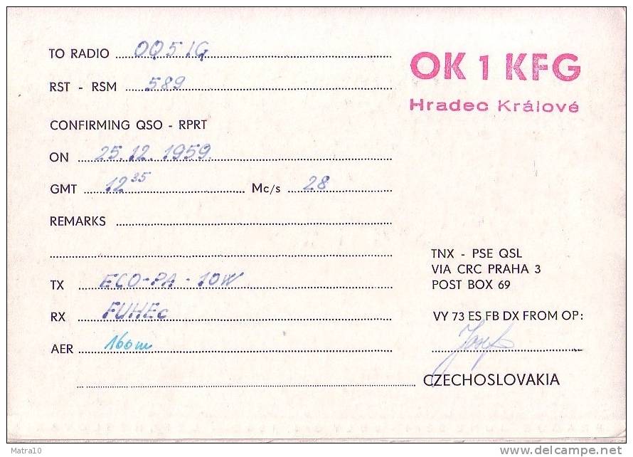 CARTE QSL CARD 1959 RADIOAMATEUR HAM OK-1 HRADEO KRALOVE JEUX SPARTAKIADE PRAGUE PRAHA TCHECHOSLOVAQUIE CZECHOSLOVAKIA - Atletiek