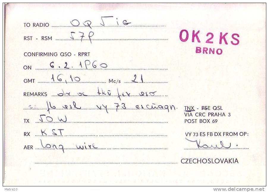 CARTE QSL CARD 1960 RADIOAMATEUR HAM OK-2 BRNO OUVERTURE JEUX SPARTAKIADE PRAGUE PRAHA TCHECHOSLOVAQUIE CZECHOSLOVAKIA - Atletiek