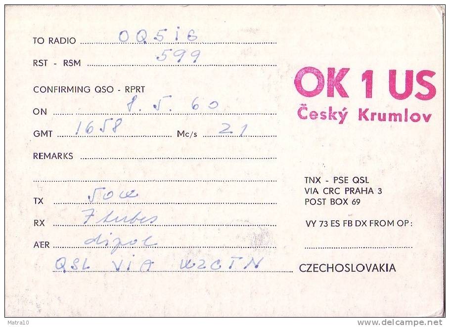 CARTE QSL CARD 1960 RADIOAMATEUR HAM OK-1 CESKY  KRUMLOV JEUX SPARTAKIADE PRAGUE PRAHA TCHECHOSLOVAQUIE CZECHOSLOVAKIA - Atletiek