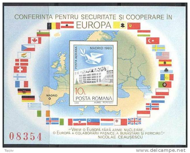 ROMANIA -  KSZE  - EUROPE - MAPS - FLAGS - MADRID  - IMPERF  - 1983 - EU-Organe