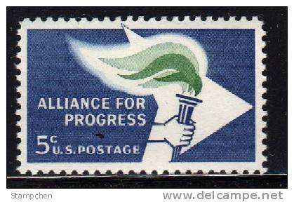 1963 USA Alliance For Progress Stamp Sc#1234 Torch - Oil