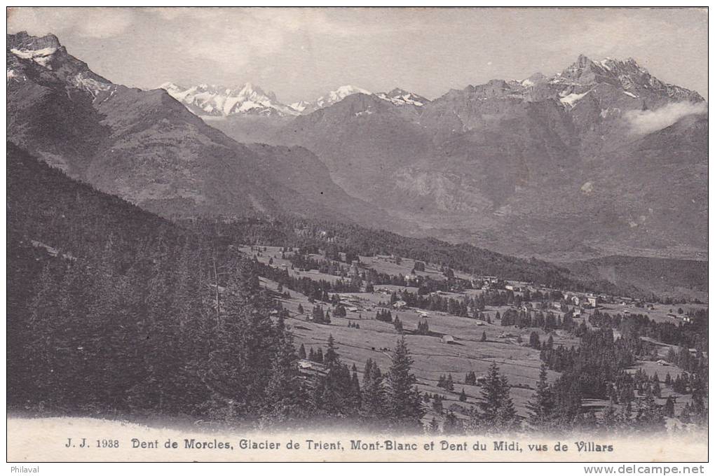 Dent De Morcles, Glacier Du Trient Et Dent Du Midi Vus De Villars - Oblitérée Le 3.VIII.1909 - Morcles