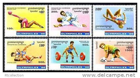 Cambodia 1996 Olympic Games Sports Gymnastics Judo High Jump Wrestling Weight Lifting Soccer Stamps MNH Michel 1596-1601 - Jumping