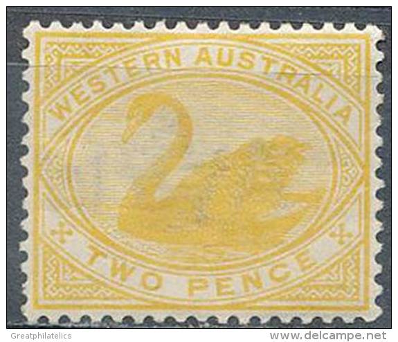 AUSTRALIA/WESTERN AUSTRALIA 1899  SWAN BIRD 2d YELLOW SC# 74 MLH CV$25.00 (DEL01) - Ungebraucht