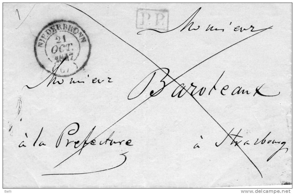 FRANCE ALSACE LETTRE DE NIEDERBRONN EN PORT PAYE 1847 - Autres & Non Classés