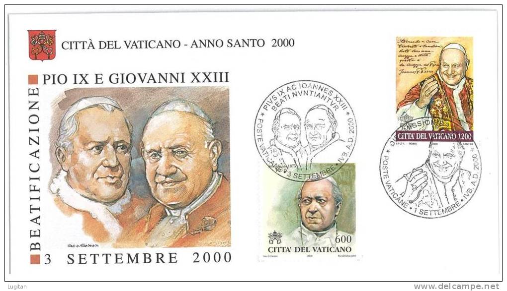 FILATELIA - STORIA POSTALE  - ANNO SANTO 2000 - 3 SETTEMBRE  - PIO IX E GIOVANNI XXIII BEATIFICAZIONE - Usati