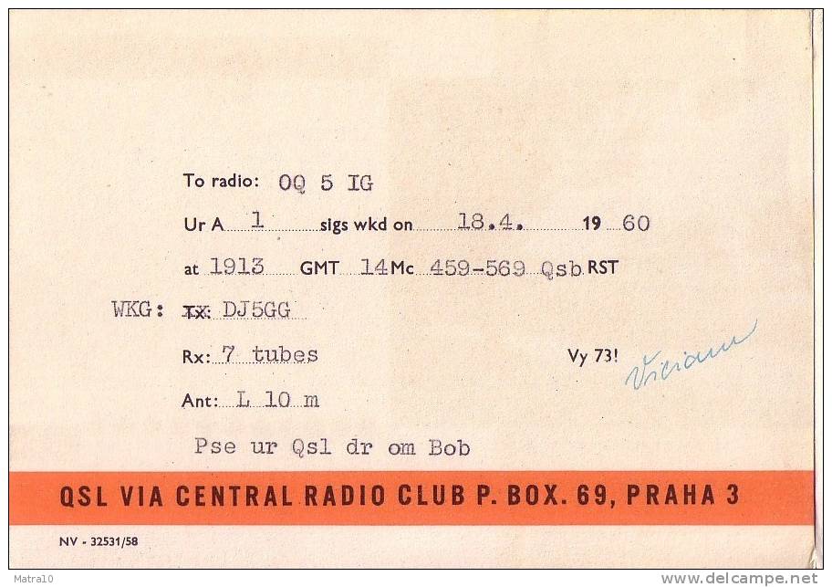 CARTE QSL CARD 1960 RADIOAMATEUR HAM RADIO OK-3 TRSTENA CAMION TRUCK PRAGUE PRAHA TCHECHOSLOVAQUIE CZECHOSLOVAKIA - Trucks, Vans &  Lorries