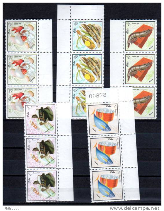 Cuba 1968,  Poisson, Poulet, Crustacés, Rhum, 1212 / 1216**  X 3, Cote 19,50 € - Unused Stamps