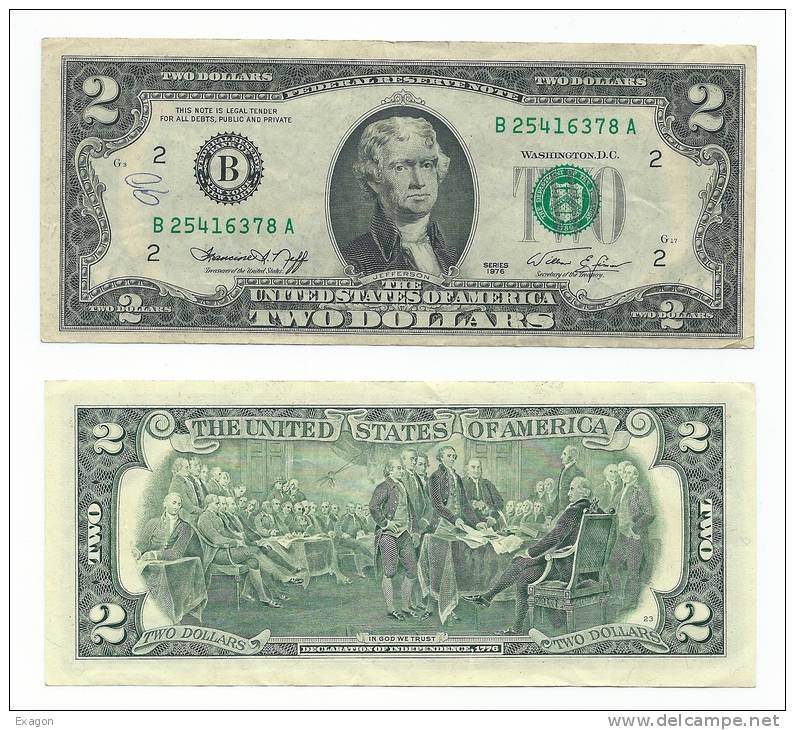 Banconota  Da  2 DOLLARI - The  United  States  Of  America  - Anno  Emissione  1976  -  Serie  B  2 - Billets De La Federal Reserve (1928-...)