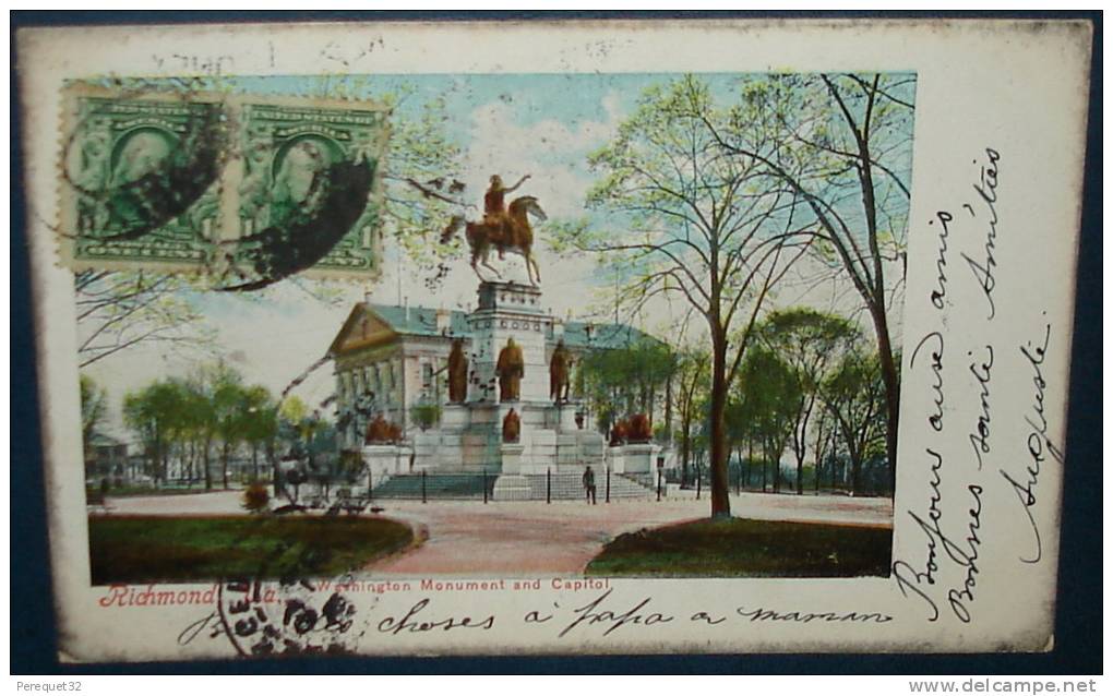 RICHMOND.Washington Monument And Capitol.Cpa,voyagé,be,beau Tampon - Richmond