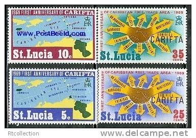 St. Lucia 1969 First  Anniversary Of CARIFTA Celebrations Map Maps SG 264-267 MNH - Other & Unclassified