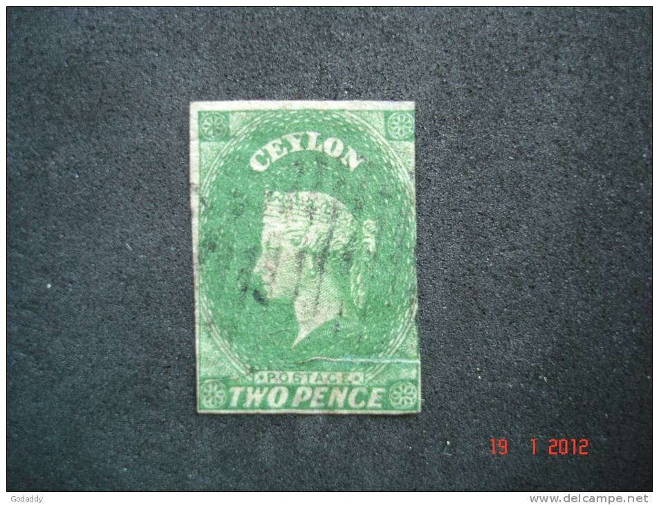 Ceylon  1857  Q.Victoria  2d    Green     SG3   Used - Ceylon (...-1947)