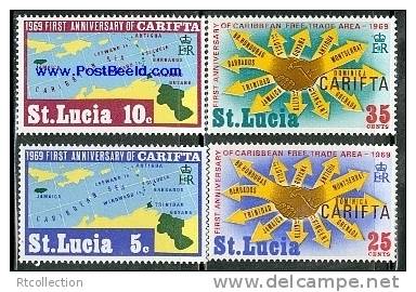 St. Lucia 1969 First  Anniversary Of CARIFTA Celebrations Map Maps SG 264-267 MNH - St.Lucie (1979-...)