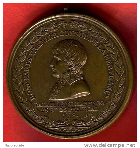 MEDAILLE Consulat, Bataille De Marengo, Commandement De Bonaparte, An 8 Paris  - 50 Mm / 64.6 Grammes - Royaux / De Noblesse