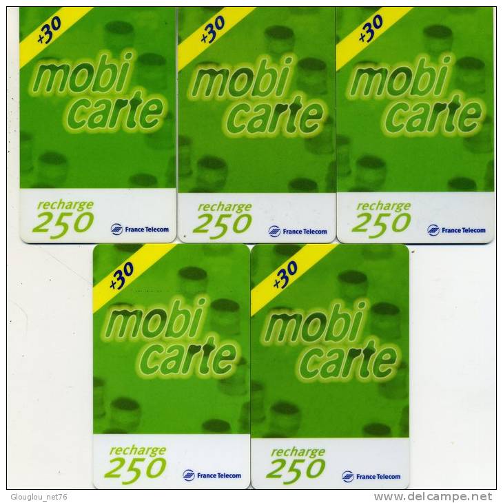 5 MOBICARTES DIFFERENTES...RECHARGE 250 +30... ANNEE 2001/2002....VOIR SCANNER - Mobicartes (recharges)