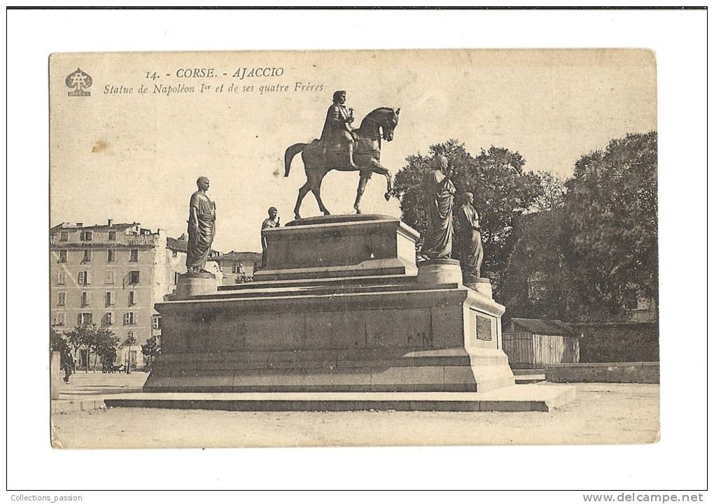 Cp, 20(2A), Ajaccio, Statue De Napoléon 1er Et De Ses Quatres Frères, Voyagée - Ajaccio