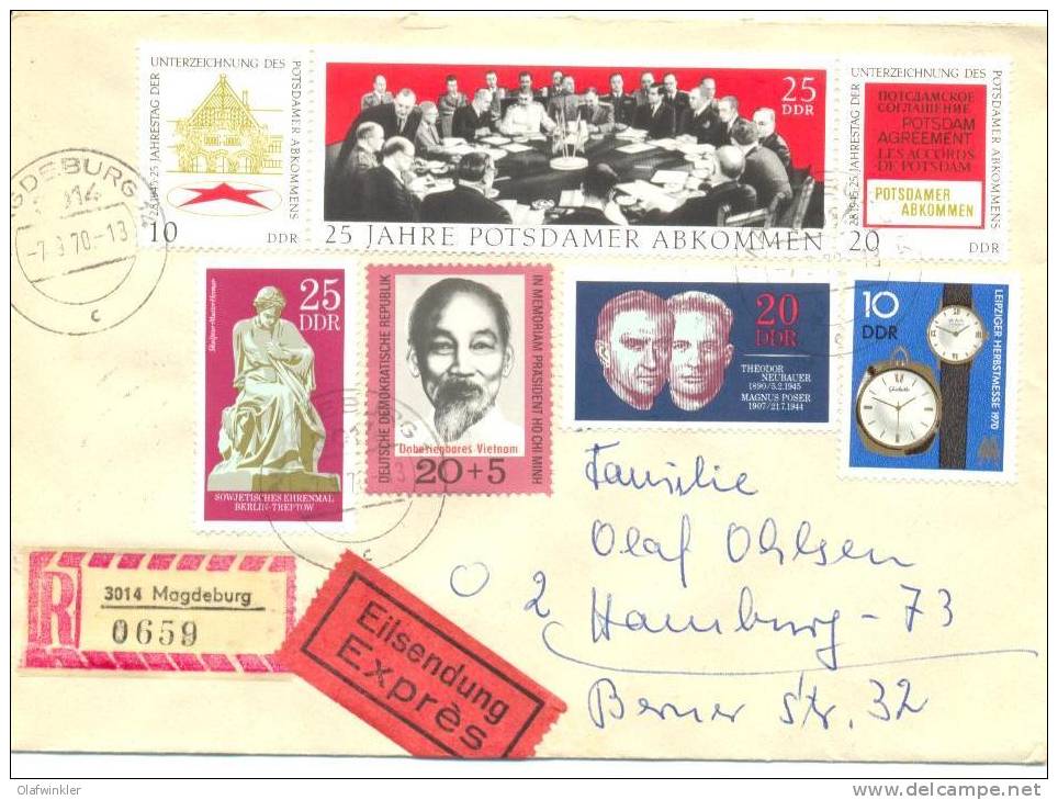 1970 Potsdamer Abkommen + Pioniertreffen  Mi 1598-1604 / Sc 1228a-31;B159 / YT 1279A-83 Brief/lettre/on Letter [sim] - Covers & Documents