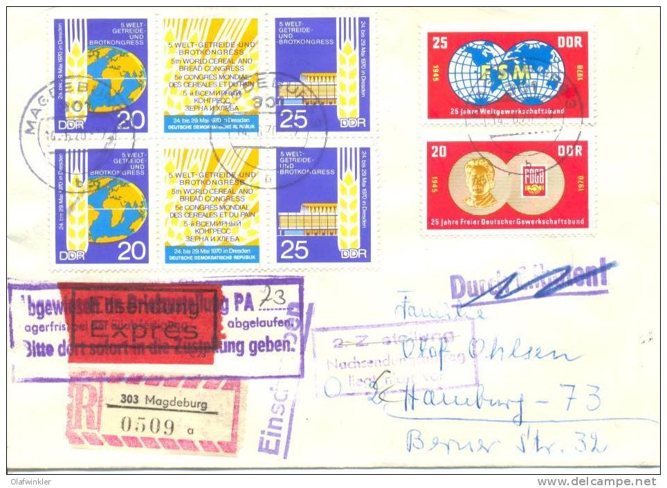 1970 Welt Getreide- Und Brotkongreß ZDR + FDGB Mi 1575-8 / Sc 1207a-9 / YT 1267A-9 Auf Brief/lettre/on Letter [sim] - Brieven En Documenten