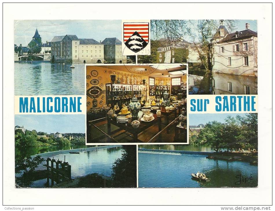 Cp, 72, Malicorne-sur-Sarthe, Multi-Vues, Voyagée 1976 - Malicorne Sur Sarthe