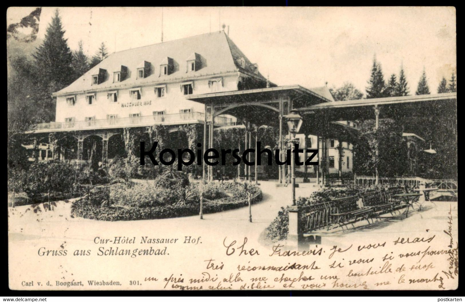 ALTE POSTKARTE GRUSS AUS BAD SCHLANGENBAD CUR-HOTEL NASSAUER HOF 1903 KURHOTEL Street Lamp Lampe Ansichtskarte Postcard - Schlangenbad