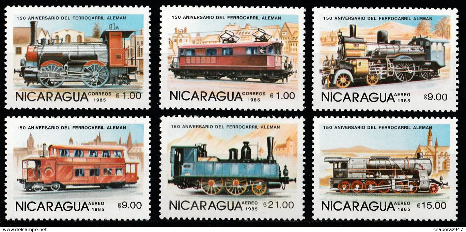 1985 Nicaragua Treni Trains Railways Trasporti Transport Set MNH**B314 - Treni