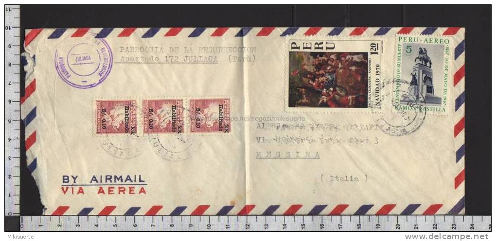 B6806 PERU' Postal History NAVIDAD RAMON CASTILLA OVERPRINT HABILITADO SOVRASTAMPA - Pérou