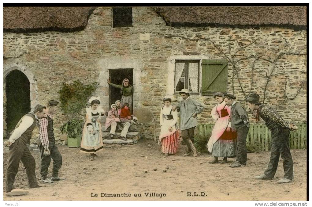 Le Dimanche Au Village- ( Carte Glacée Et Rigide) ** Belle Cpa-photo Animée**- Dos Divisé - - Bowls