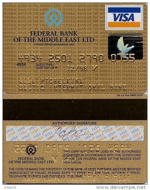 1997 LATVIA + Cyprus  Baltic International Bank+Federal Bank Of The Middle East Ltd.  Visa Gold RARE! - Cartes De Crédit (expiration Min. 10 Ans)