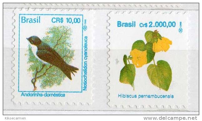Brasile Brazil Brasil Definitive Ordinari - Hibiscus, Andorinha Animal Uccello Fiore - Fauna Bird Finch, Flower - 2v. ** - Ungebraucht