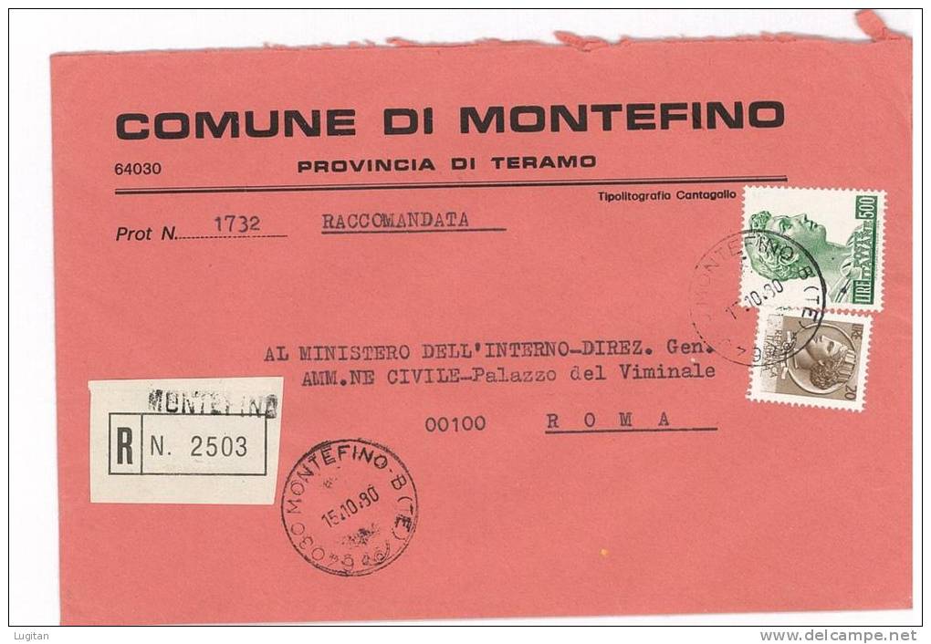 MONTEFINO CAP 64030 - TERAMO  - ANNO 1980 -  R - ABRUZZO  -TEMATICA COMUNI D'ITALIA - STORIA POSTALE - Macchine Per Obliterare (EMA)