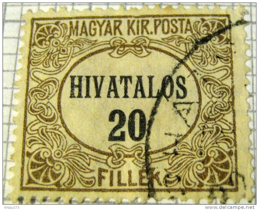 Hungary 1921 Official Stamp 20f - Used - Dienstzegels