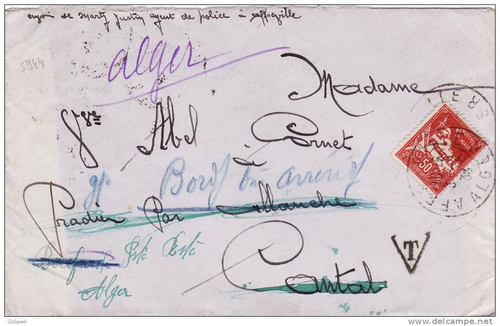 5944# ALGERIE LETTRE TAXEE Obl AFFREVILLE ALGER 1936 RECHERCHES ALLANCHES CANTAL BOUFARIK BORDJ BOU ARRERIDJ - Brieven En Documenten