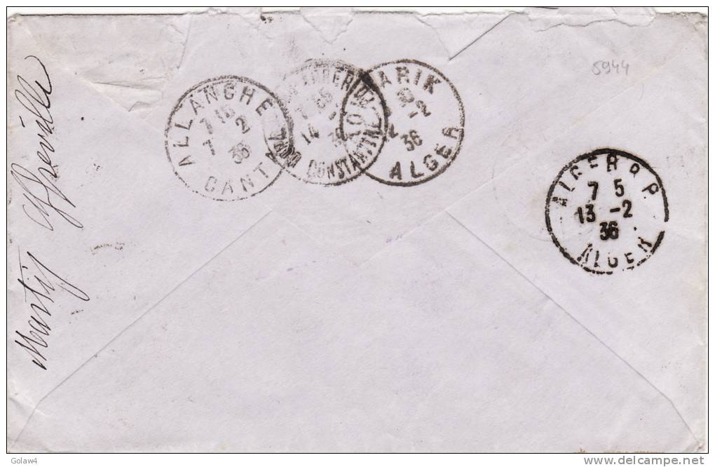 5944# ALGERIE LETTRE TAXEE Obl AFFREVILLE ALGER 1936 RECHERCHES ALLANCHES CANTAL BOUFARIK BORDJ BOU ARRERIDJ - Covers & Documents