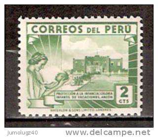 Timbre Pérou Y&T N° 356 *. Charnière. Colonia Infantil. 2 Cts. Cote : 0.30 € - Peru