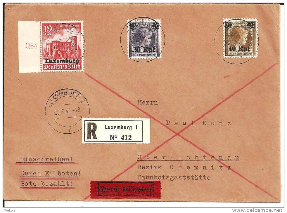 L001a/  LUXEMBURG - Wertaufdruck In Rpf.+ WHW  Marke Mit Luxemburg Zudruck  1941 Per Express - 1940-1944 German Occupation