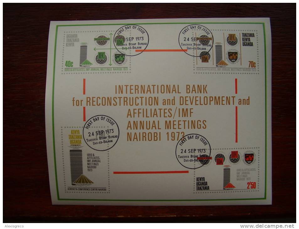 KUT 1973 WORLD BANK / IMF Conference SPECIAL MINISHEET With 4 Values IMPERFORATE FIRST DAY Of ISSUE CANCEL. - Kenya, Uganda & Tanzania