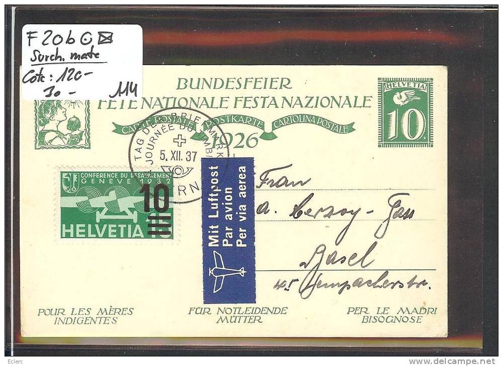 CARTE FETE NATIONALE 1926 -  POSTE AERIENNE - No F20b SURCHARGE MATE   -  Cote: 120 CHF - Otros & Sin Clasificación