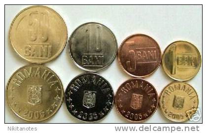Romania - New 2005 Coin Set 4 Coins Unc 1,5,10,50 Bani - Roemenië