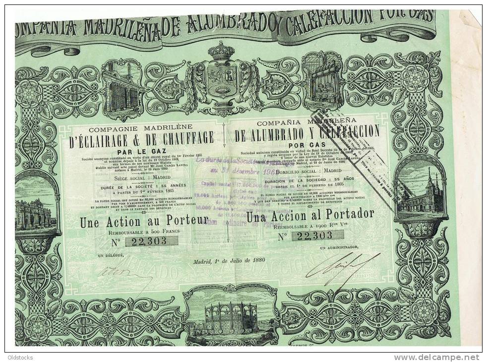 CIA MADRILENA DE ALUMBRADO Y CALEFACCION POR GAS ( 1880) - Electricité & Gaz