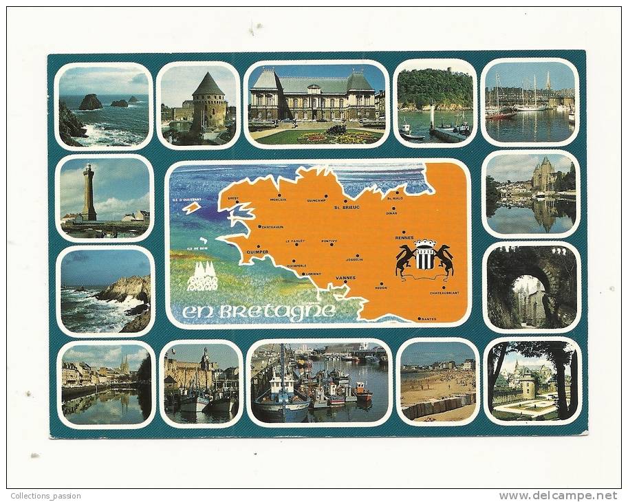 Cp, Carte Géographique, La Bretagne, Voyagée 1988 - Landkarten