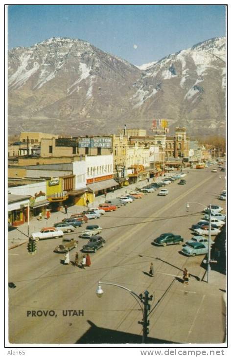 Provo UT Utah, Main Street, Autos, Business Signs Theater, C1950s Vintage Postcard - Provo